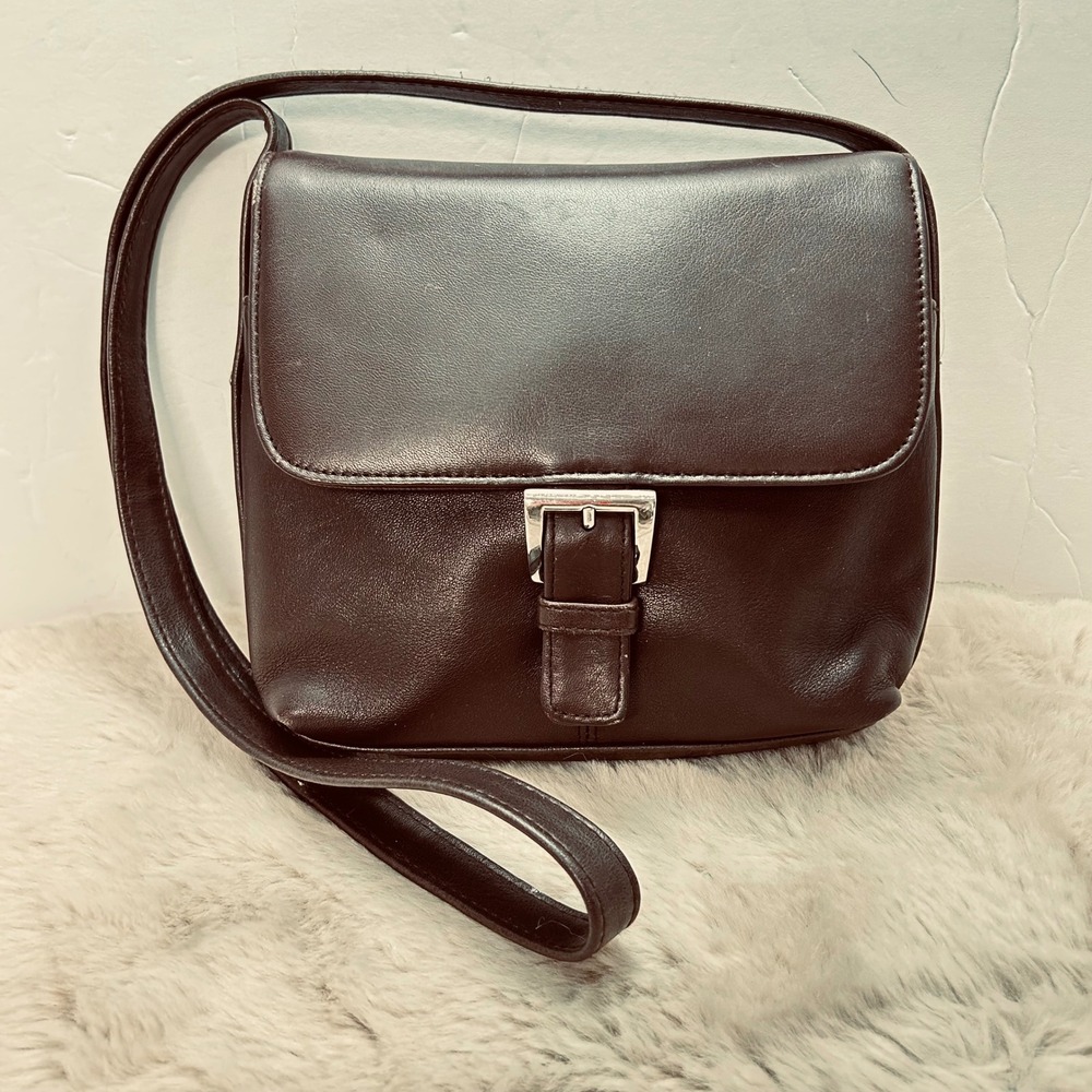 Jacqueline Ferrar Brown Leather Shoulder Bag Silver Buckle Flap Crossbody